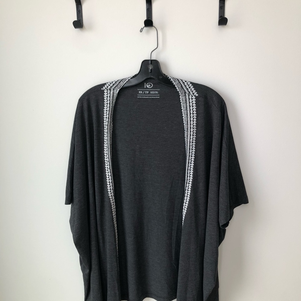 Tentree Gray Open Front Cardigan with Embellished Trim